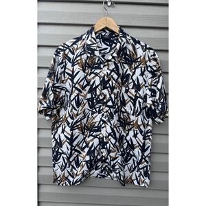 Theory Daze P Pinal Blue Tan Men's Button Up Camp Shirt Short Sleeves Linen